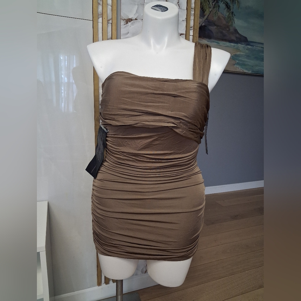 BCBGMaxAzria One-Shoulder Brown Dress